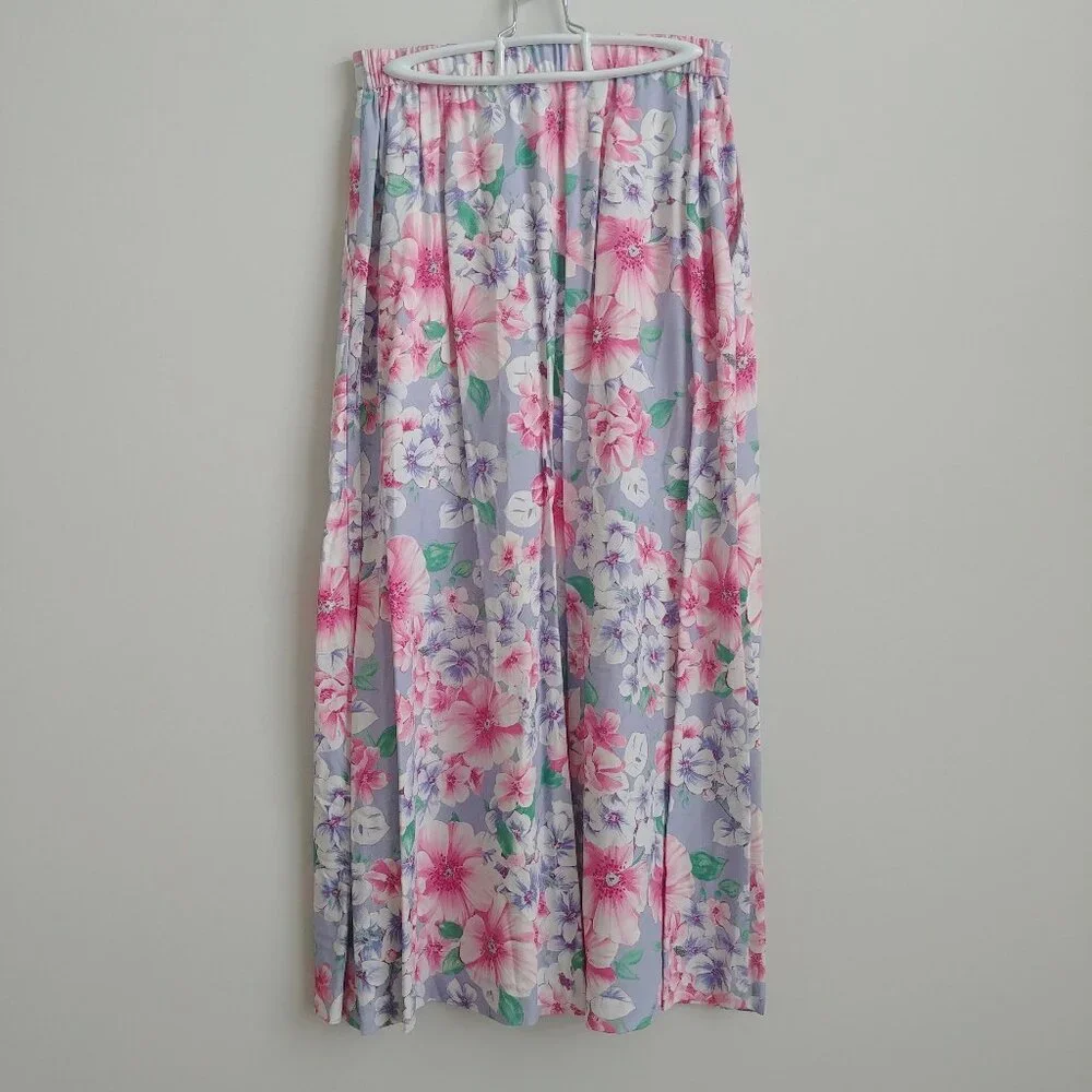Vintage long button down midi maxi skirt purple pink and green floral Medium - Picture 6 of 14
